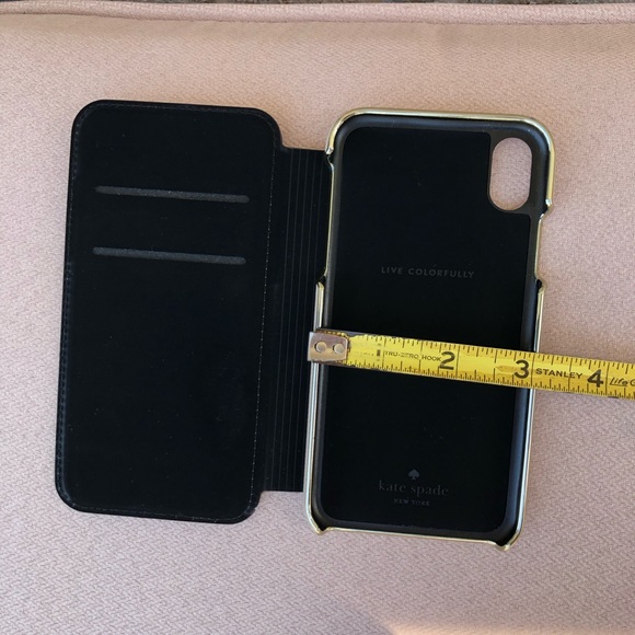 kate spade new york Wrap Folio Tan Grayish Case Gold Logo iPhone XR - Picture 11 of 11
